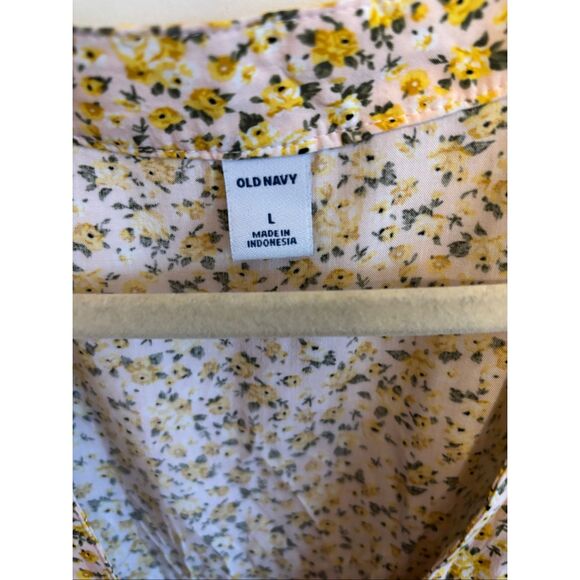 Old Navy Yellow Floral Waist-Defined Wrap Dress Size Large Tie Belt Spring Easte - Picture 6 of 8